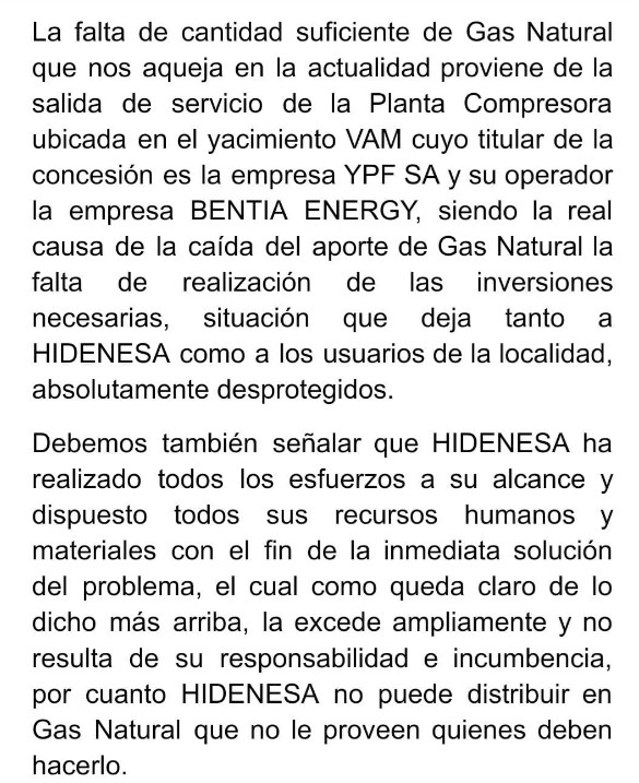 parte del comunicado de hidenesa