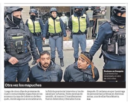 Nota del diario clairin sobre la represión a los mapuces