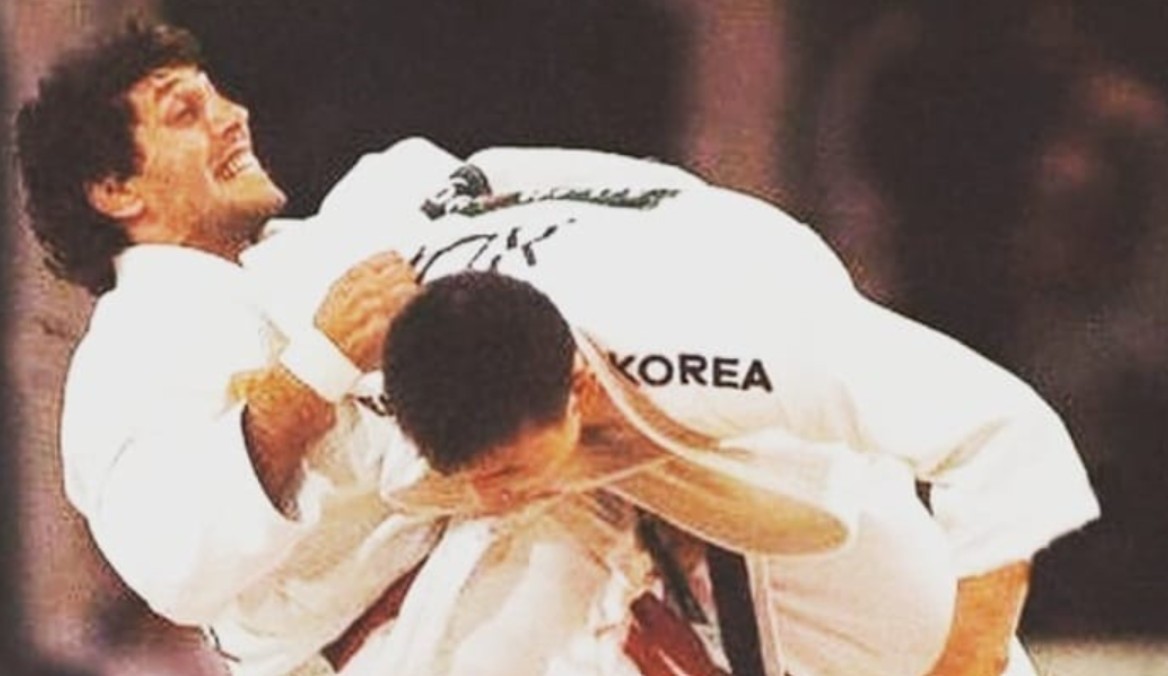 Gastón García durante una competencia internacional de judo.