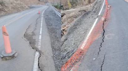 Grietas en el asfalto de la Ruta Provincial 39.